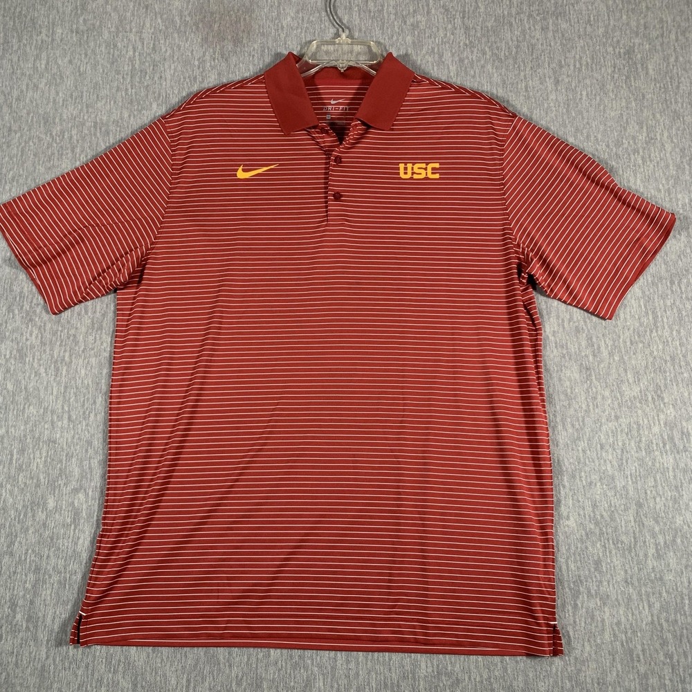 USC Trojans Shirt‎ Mens XL Red White College Football Nike Dri Fit Polo Striped